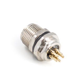 Alternative view of M8 Female Panel Mount Receptacle, PCB Type, Front Fastened, Straight, IP67, M10x0.75