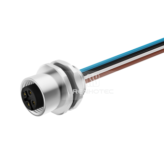 M12 Female Panel Mount Receptacle with Wires Rear Fastened Straight