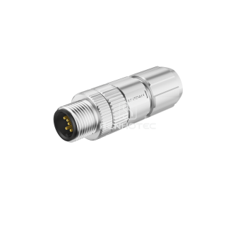 M12 Male Straight Field Wireable Connector, Shielded Metal Shell, Solder Cup, IP67