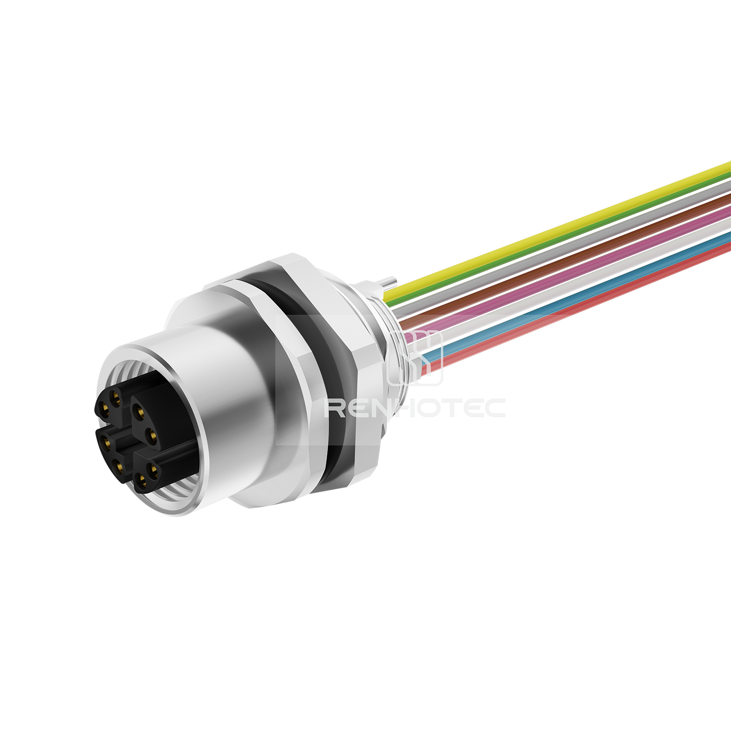 M12 8 Pin X Code Female Panel Mount Receptacle with Wires Rear Fastened Shielded Straight