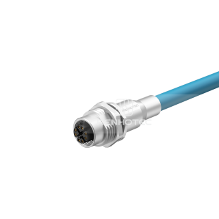 M12 8 Pin X Code Female Panel Mount Receptacle with Wires Front Fastened Shielded Straight with Shielding Tube