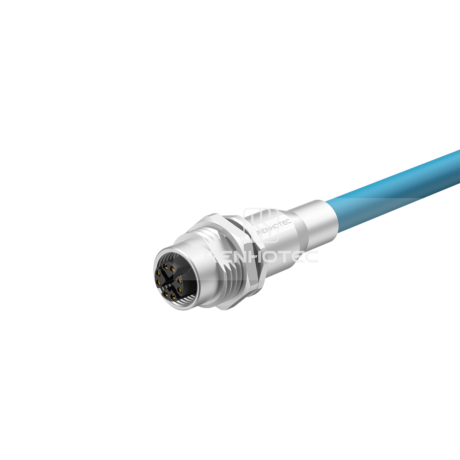 M12 8 Pin X Code Female Panel Mount Receptacle with Wires Front Fastened Shielded Straight with Shielding Tube