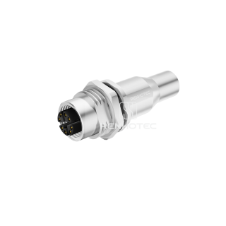 M12 8 Pin X Code Female Straight Solder Cup Shielded Receptacle, Front Fastened Panel Mount M12X1.5 with Shielding Tube