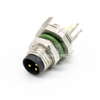 Alternative view of M8 Male Panel Mount Receptacle, PCB Type, Front Fastened, Straight, IP67, with Shielding Sheet