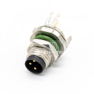 M8 Male Panel Mount Receptacle, PCB Type, Front Fastened, Straight, IP67, with Shielding Sheet