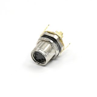M8 Female Panel Mount Receptacle, PCB Type, Front Fastened, Straight, IP67, with Shielding Sheet