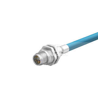 M12 8 Pin X Code Male Panel Mount Receptacle with Wires Front Fastened Shielded Straight with Shielding Tube