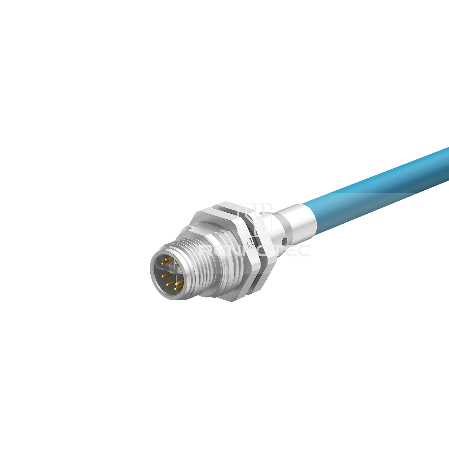 M12 8 Pin X Code Male Panel Mount Receptacle with Wires Front Fastened Shielded Straight with Shielding Tube