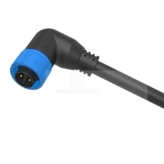 M19 Waterproof Connector 2 Pin Male Plug 600V 20A Self-Locking Right Angle Rubber