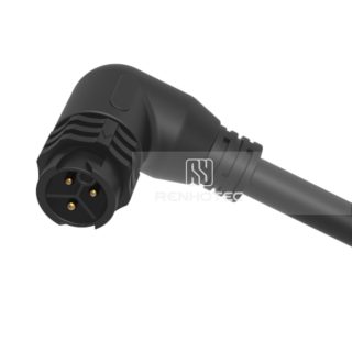M19 Waterproof Connector 3 Pin Female Plug 600V 20A Self-Locking Right Angle Rubber