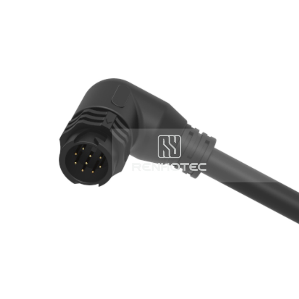 M19 Waterproof Connector 9 Pin Female Plug 60V 5A Self-Locking Right Angle Rubber