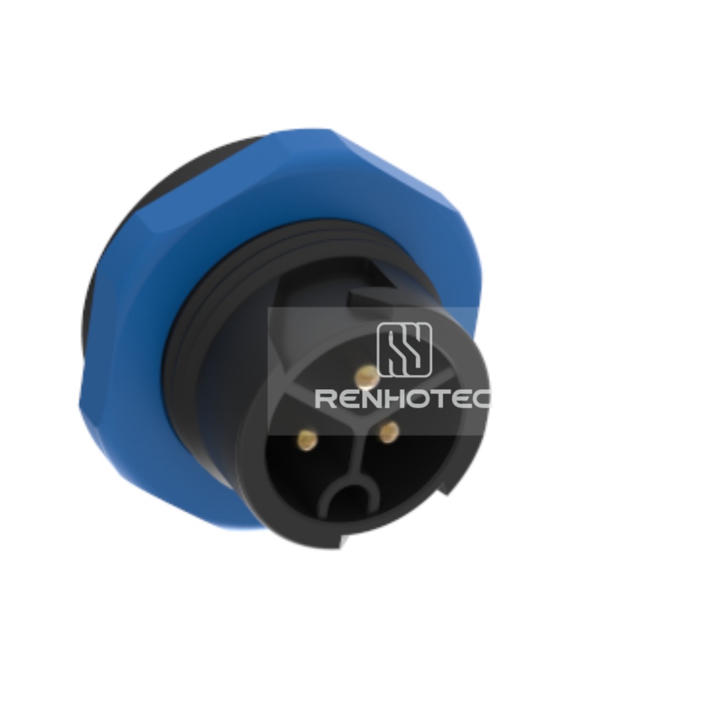 M19 Waterproof Connector 3 Pin Male Socket 600V 20A Self-Locking Front-Mounted Socket