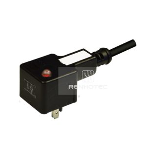Type A Solenoid Valve Connector With Male Contacts, 2+PE, With Bipolar Led + Varistor, 1M Wire Harness, 90°Outlet 24V AC/DC