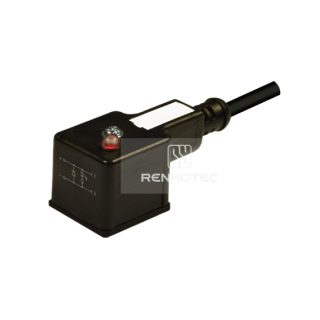 Type A Solenoid Valve Connector, 2+2PE, With Led + Diode, 1M Wire Harness, 90°Outlet 24V DC