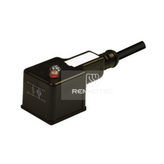 Type A Solenoid Valve Connector, 2+2PE, With Bipolar Led + Varistor, 1M Wire Harness, 90°Outlet 230V AC/DC
