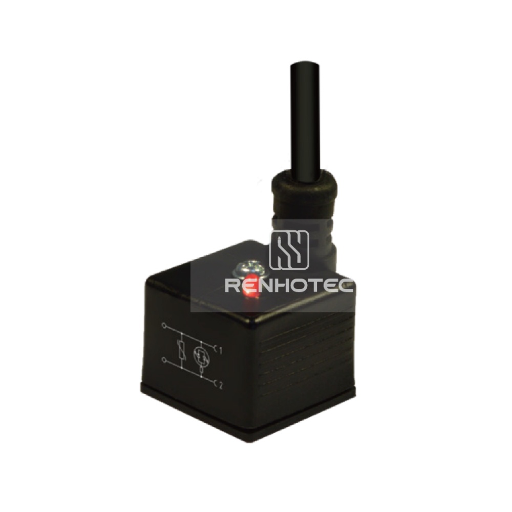 Type A Solenoid Valve Connector, 2+2PE, With Bipolar Led + Varistor, 1M Wire Harness, 180°Outlet 24V AC/DC