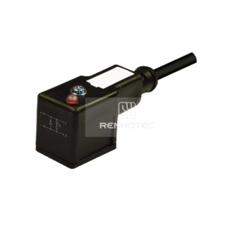 Type B Industrial Solenoid Valve Connector, 2+2PE, With Led + Diode, 1M Wire Harness, 90°Outlet 230V DC