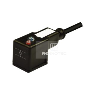 Type B Industrial Solenoid Valve Connector, 2+2PE, With Bipolar Led, 1M Wire Harness, 90°Outlet 230V AC/DC