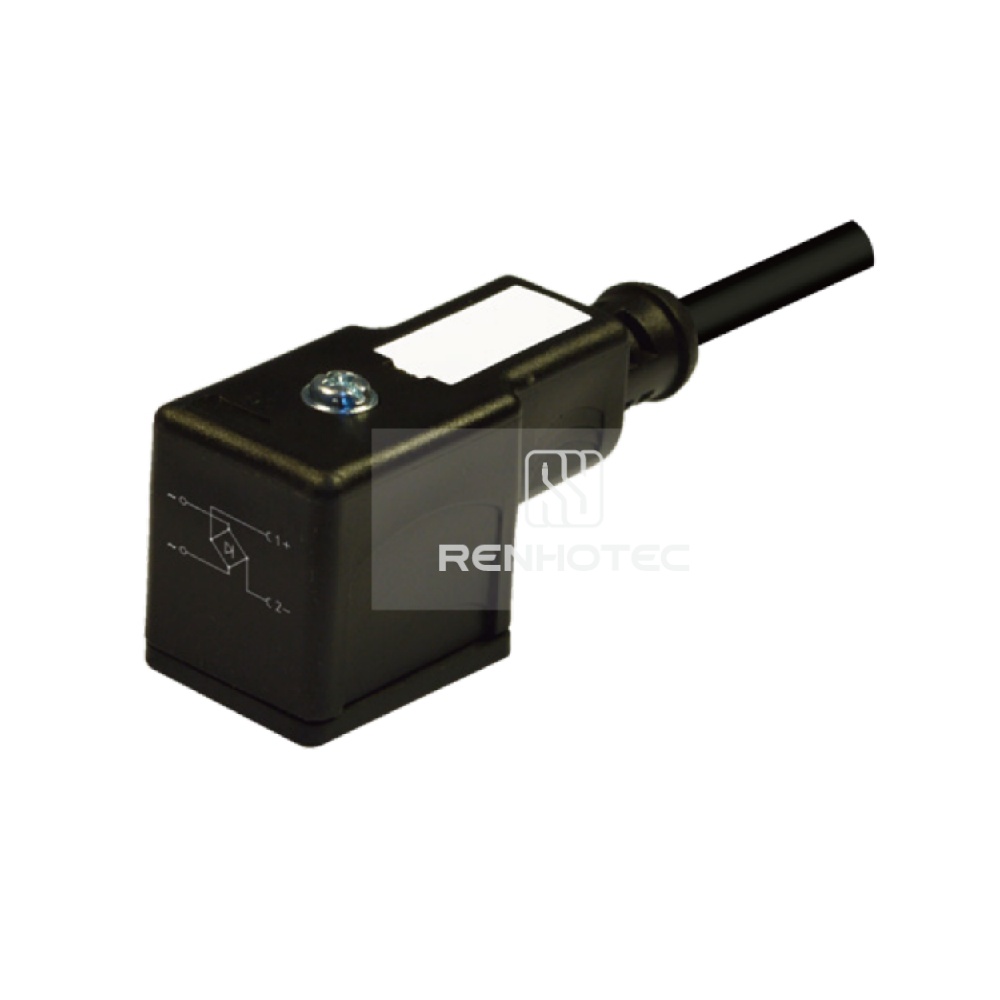 Type B Industrial Solenoid Valve Connector, 2+2PE, With Full-Wave Bridge Rectifier, 1M Wire Harness, 90°Outlet