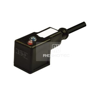 Type B Industrial Solenoid Valve Connector, 2+2PE, With Full-Wave Bridge Rectifier + Varistor + Led, 1M Wire Harness, 90°Outlet 230V AC