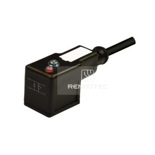 Type B EN175301-803 Solenoid Valve Connector, 2+PE, With Led + Diode, 1M Wire Harness, 90°Outlet 24V DC