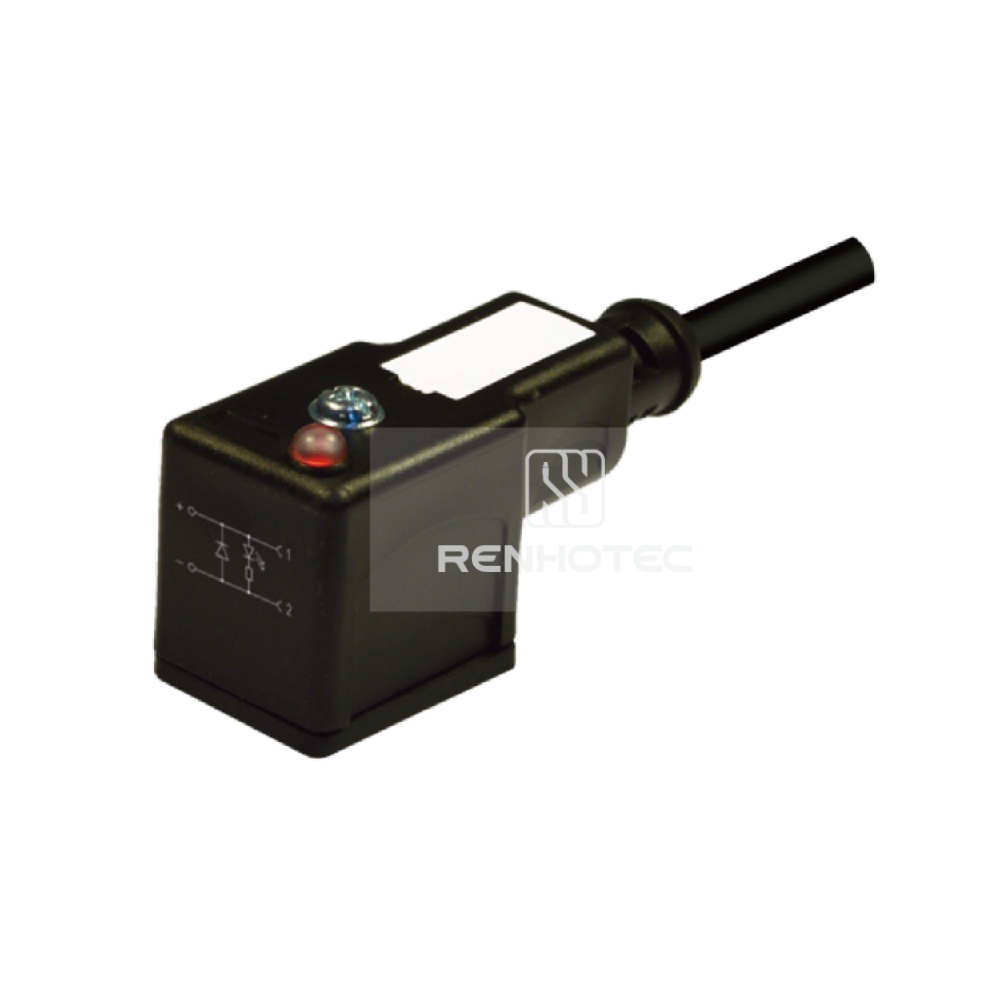 Type B EN175301-803 Solenoid Valve Connector, 2+PE, With Led + Diode, 1M Wire Harness, 90°Outlet 230V DC