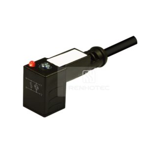 Type C EN175301-803 Solenoid Valve Connector, 2+2PE, With Bipolar Led + Varistor, 1M Wire Harness, 90°Outlet 115V AC/DC