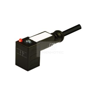 Type C Industrial Solenoid Valve Connector, 2+2PE, With Led + Diode, 1M Wire Harness, 90°Outlet 115V DC