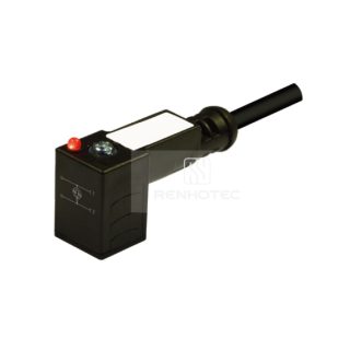 Type C Industrial Solenoid Valve Connector, 2+2PE, With Bipolar Led, 1M Wire Harness, 90°Outlet 24V AC/DC
