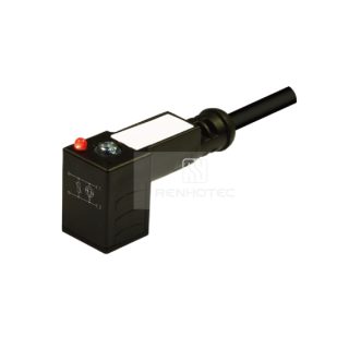 Type C Industrial Solenoid Valve Connector, 2+2PE, With Bipolar Led + Varistor, 1M Wire Harness, 90°Outlet 115V AC/DC